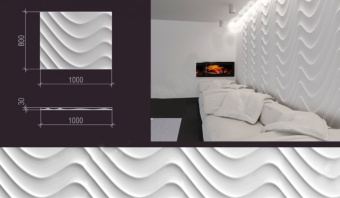 Плитка 3D Панель Ecowalls Атлантида Крупная Волна Гипс Белый